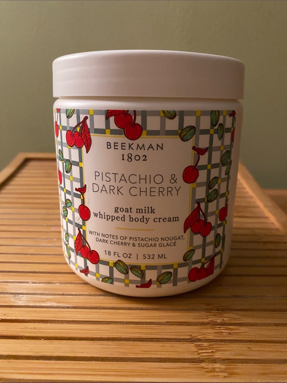 Beekman 1802 Pistachio & Dark Cherry Goat Milk Whipped Body Cream - Jumbo 18 oz